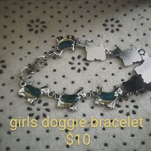 Charming Silver and Blue Dog Charm Bracelet for Kids